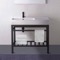 Modern Ceramic Console Sink With Counter Space and Matte Black Base